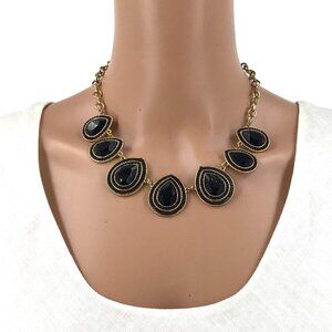 Teardrop Statement Necklace Gold Tone Black Adjustable Length